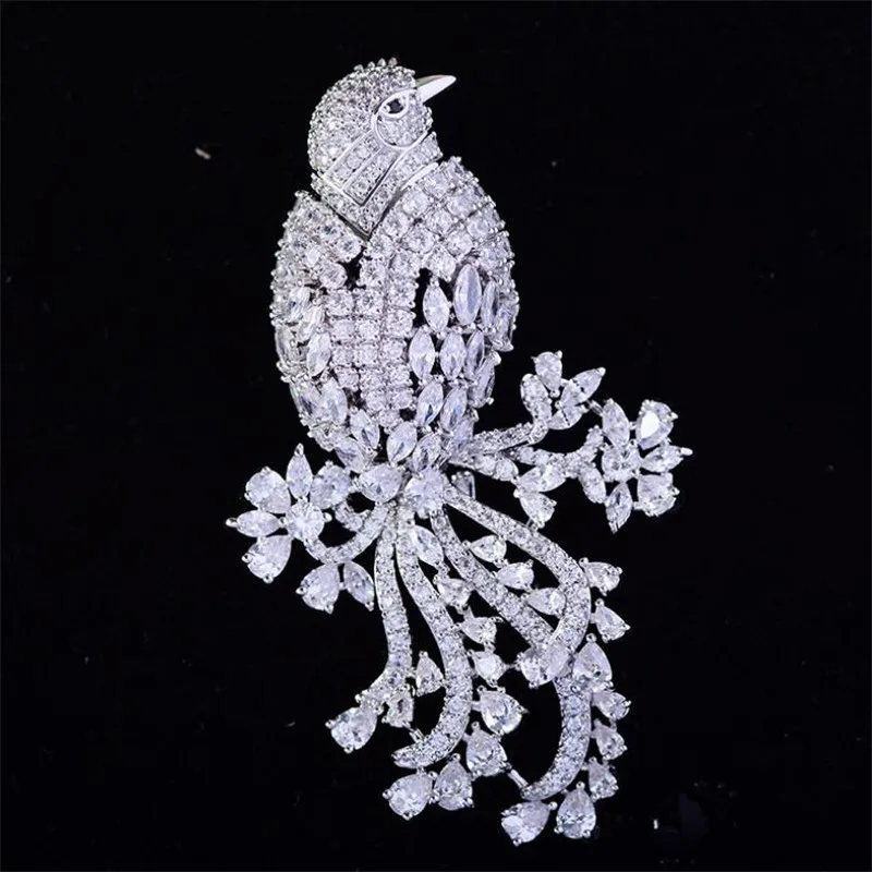 

Luxury Silver AAA Zircon Bird Rhinestone Brooch for Men Suit High Grade Crystal Bird Brooches for Women Christmas Jewelry Gifts