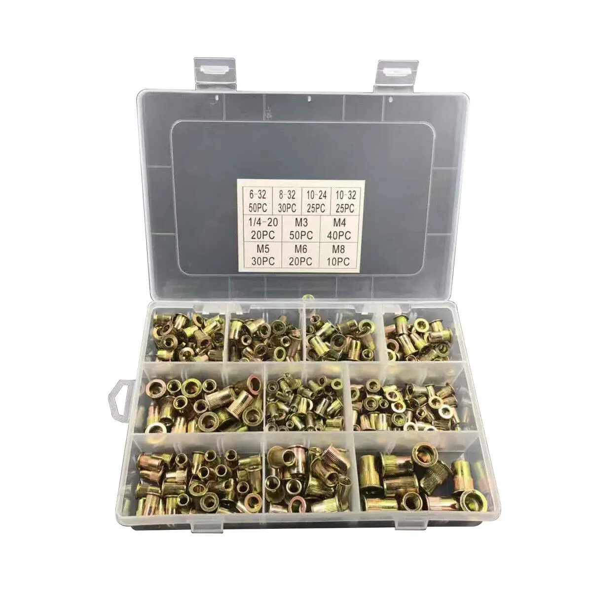 Zincado Porcas Rebite Cabeça Plana Rosqueada Rebite Inserção Nutsert Rebite Variedade Porca Kit 150 Peças Imperial Mais 150 Pcs Métrica 300 Peças