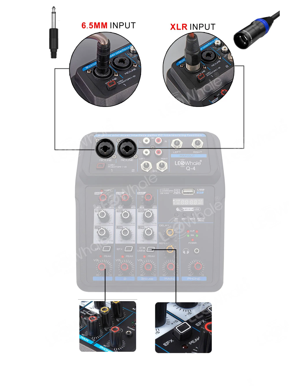 Console de Mistura de Áudio com Bluetooth Monitor para pc Leoshort Phantom Power in Ear Gravação Guitarra Som dj Usb 48v - Image 6