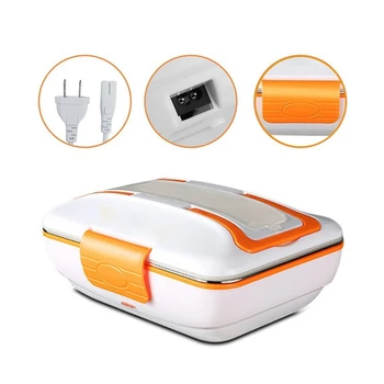 

110V Portable Electric Heated Food Warmer Container Lunch Meal Lunchbox Hot Rice Cooker Orange -US Plug