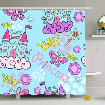 

Shower Curtain Set with Hooks 72x78 Kingdom Beautiful Drawn Diamond Princess Pattern Dress Textile Fantasy Castle Abstract