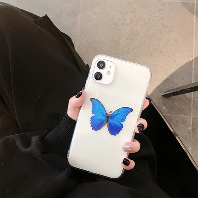 Модный ультратонкий прозрачный мягкий чехол с бабочкой для iPhone 12 Mini 11 Pro Max X Xs XR 7 8
