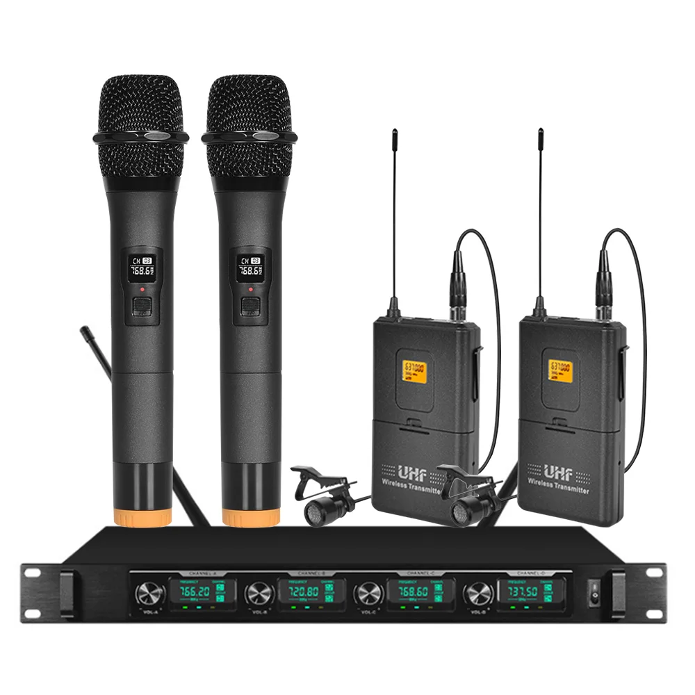 

Professional wireless microphone system with two handheld lavalier microphones wireless card connection OK microphone