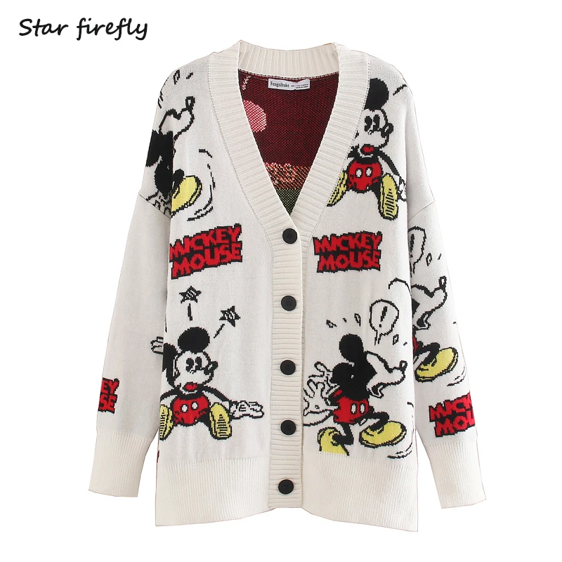 Best Price Star Firefly Fashion Za Cardigan Women 2020 Spring New Loose Casual Large Size V-neck Cartoon Animal Mickey Mouse Knit Cardigan Best Price Star Firefly Fashion Za Cardigan Women 2020 Spring New Loose Casual Large Size V-neck Cartoon Animal Mickey Mouse Knit Cardigan