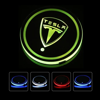 

2PCS Led Car Logo Cup lights For TESLA MODEL X S 3 Logo light Luminous Coaster Drinks Holders Accessories