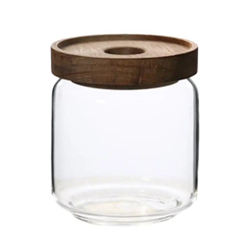 1700/1000/750/500/350 мл деревянной крышкой конфеты банки высокие боросиликат Стекло бутылка Чай бак для хранения Портативный Еда контейнер для зерен - Цвет: 500ML 9X10.5cm