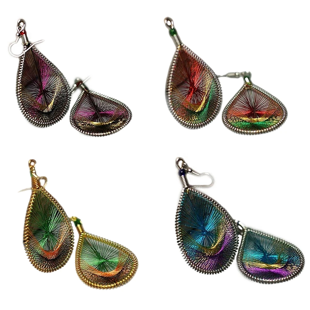 1 Pair Cute Charm Boho Lady Peacock Tail Wire Thread Earring Dangle Hook Dangle Earrings