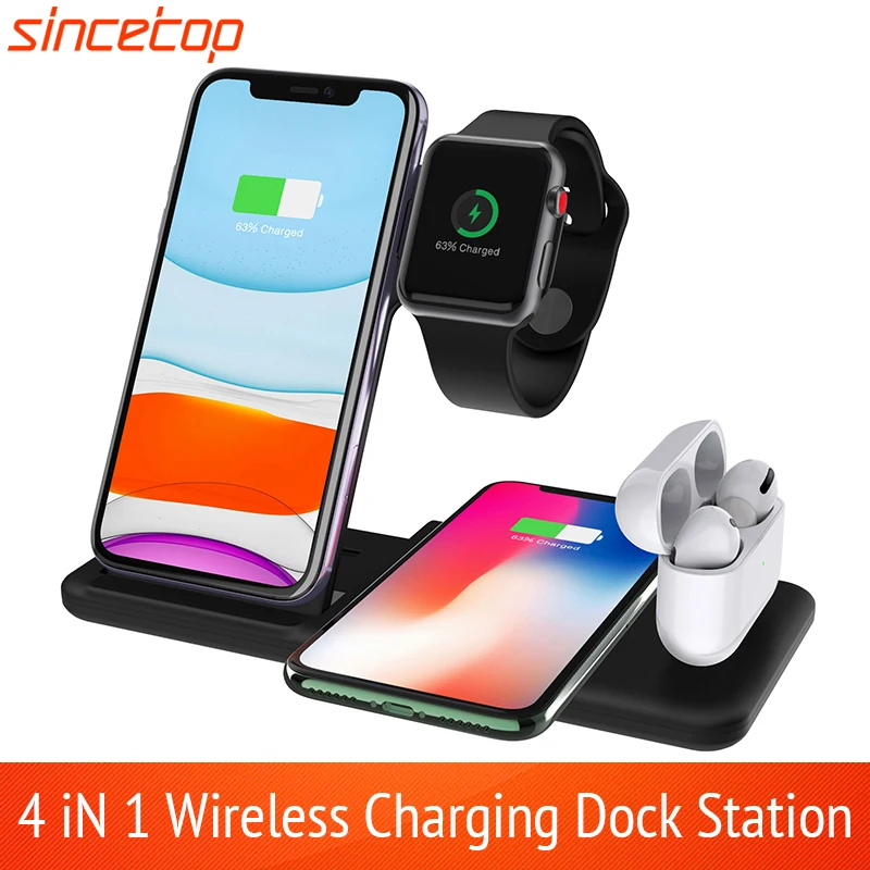 

4 in 1 Wireless Charger Stand For iPhone 11 Pro XS XR X 8 10W Fast Charging Dock Station for Airpods Pro Apple Watch 5 4 3 2