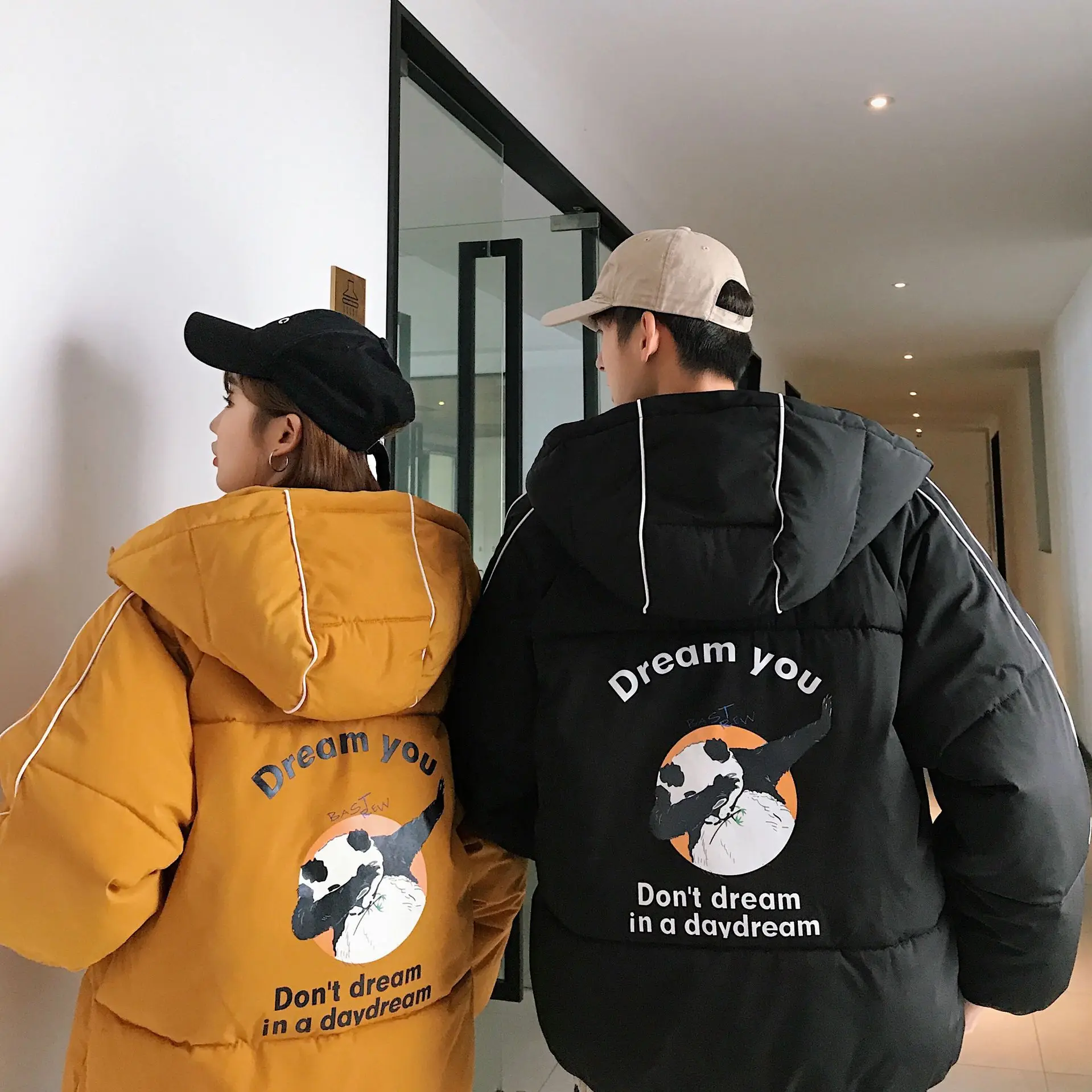 

Photo Shoot New Style Couple Clothes Winter down Feather Cotton-padded Clothes INS Bread WOMEN'S Dress Short College Large Size