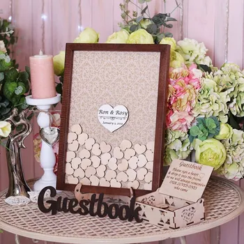 

Personalize Brown border wood Wedding Guest Book, Custom birthday Baptism Engagement Drop box Wish Box Guestbook