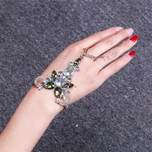 DUOJIAOYAN женский модный Блестящий Цветочный браслет, соединенный с кольцом на пальце, соединенный акриловый цветной браслет, Ручная Задняя цепочка из страз, Ювелирное Украшение