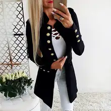 Модные офисные Женские приталенные блейзеры, Женские официальные блейзеры, повседневные однотонные куртки с длинным рукавом, Осенние Пиджаки, костюмы, женский топ