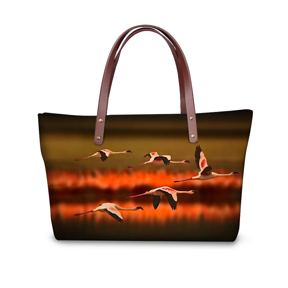 

HaoYun Women's Totes Bags Kawaii Animal Pattern Girls Handbags Sunset Flamingos Painting Design Large Capacity Ladies Purse Bags