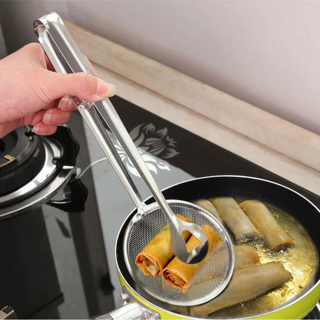 Premium Mesh Strainer Skimmer Sieve Kitchen Utensil Oil Filter Cookware, Stainless Steel, Long Handle