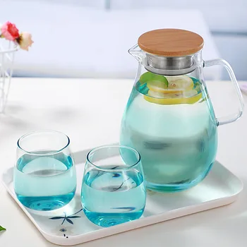 

High Borosilicate Heat-resistant Glass Kettle Juice Pot Large Capacity Gradient with Handle Lid Simple and environmentally