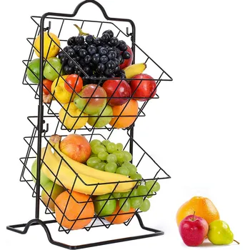 

Fruit Vegetable Storage Box Iron 2 Layers Strainer Kitchen Organizer Basket Shelf Racks Durable Household Storage Shelf