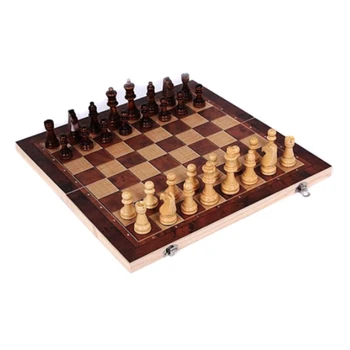 

Wooden Foldable 3 in 1 Chess with Carton Packaging Portable Chess Board Game Chess