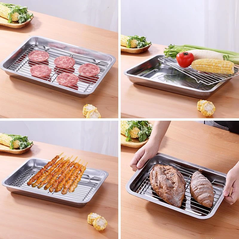 Baking Tray With Wire Rack Set 304 Stainless Steel Baking Sheet Pan BBQ Tray  Oven Rack For Cooking Roasting Grilling Baking Tool - AliExpress