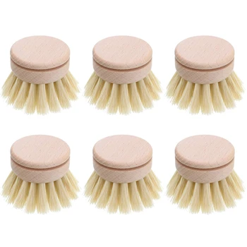 

Washing Up Brush,Dish Brush,6 Pcs Replacement Brush Heads Wooden Cleaning Dish Brush Refillable Kitchen Beech