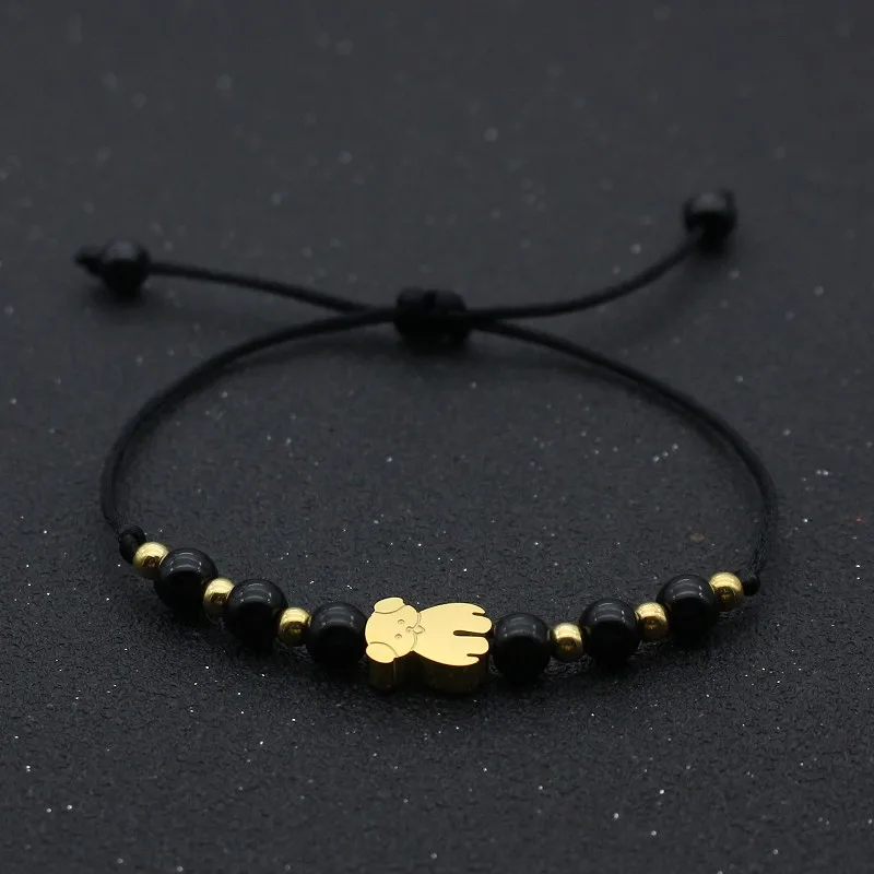 Black and Gold Милый медведь Шарм, мужской браслет Для женщин Прекрасный Нержавеющая сталь Медвежонок счастливая веревка с плетеным ремешком Парные браслеты& браслеты-кольца подарок - Окраска металла: Black and Gold