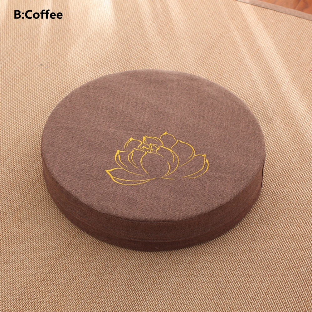 Японский стиль футон для поклонения Будде Сидящая Подушка круглый льняной татами коврик медитация лотоса - Цвет: Lotus Pattern Coffee