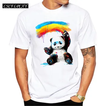 

Panda Painter Printed Men T Shirt 2019 Fashion Hipster Rainbow Tee Shirts Short Sleeve Casual Tops Funny T-Shirt