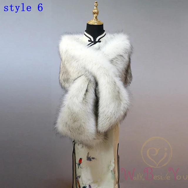 Women Fur Capes Champagne Wedding Bolero Faux Fur Stole Bridal Jacket Formal Party Shrug Walk Beside You Cape De Mariage style6