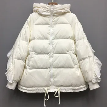 

SONDR Loose Drawstring Hem Big Size Parkas 2020 New Women's Winter Clothing Ruffled Hooded Short Cotton Padded Clothing 2A976