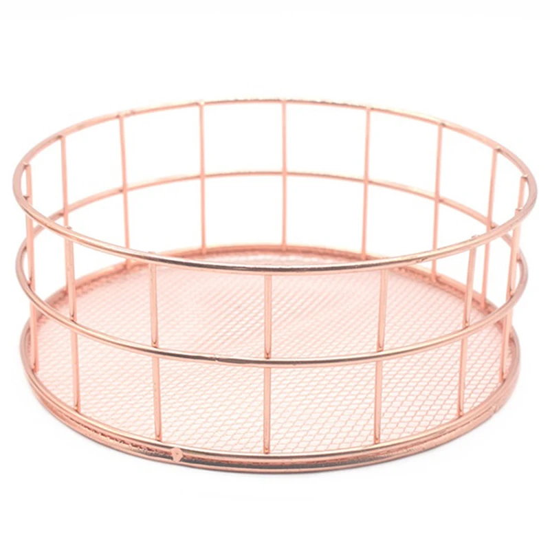 

Nordic Style Rose Gold Iron Storage Basket Wire Storage Bin Stackable Makeup Organizer Jewelry Sundries Storage Tray