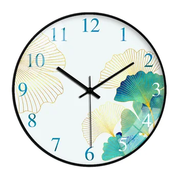 

Chinese Style Ginkgo Leaf Mute Wall Clock Creative Home Living Room Bedroom Art Decoration Glass Hanging Watch 10 12 Inches