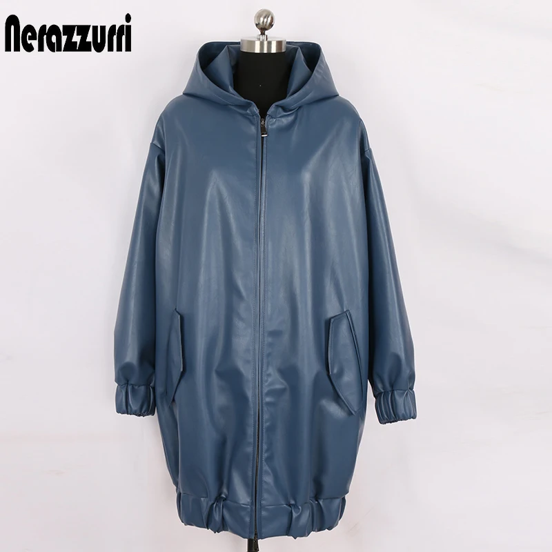 nerazzurri-spring-autumn-windproof-blue-oversized-long-faux-leather-jacket-women-with-hood-zipper-black-waterproof-raincoat-2022