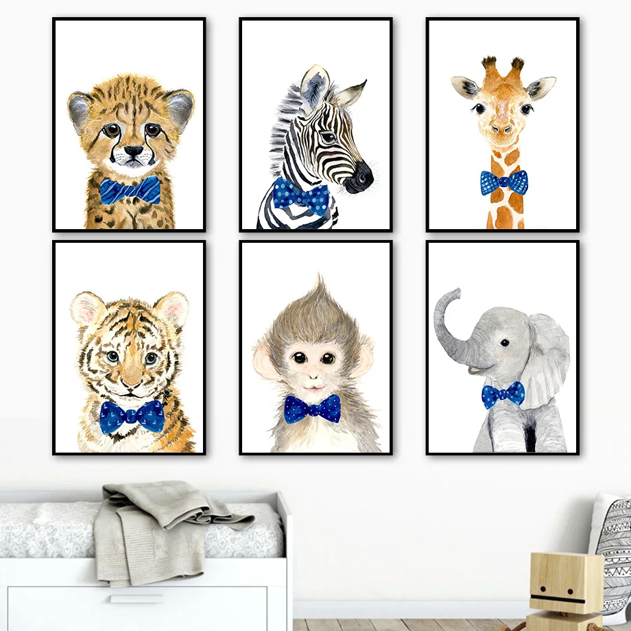 

Tiger Giraffe Elephant Monkey Zebra Animal Wall Art Print Canvas Painting Nordic Posters And Prints Wall Pictures Baby Kids Room