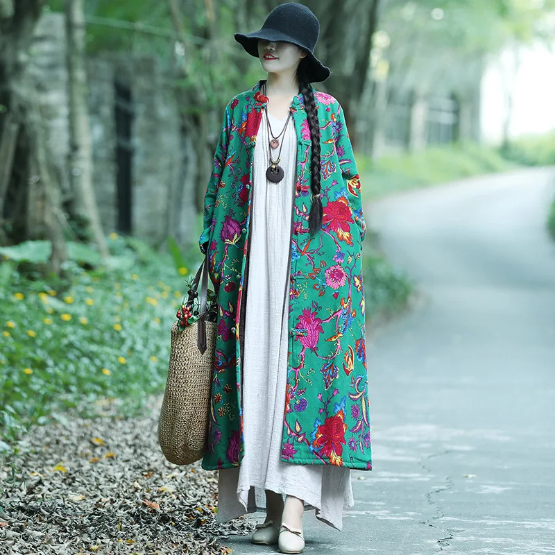 

3056 # Photo Shoot Ethnic-Style Frog Long Brushed And Thick Cotton Overcoat Winter Retro Stand Collar Chinese-style Cotton-padde