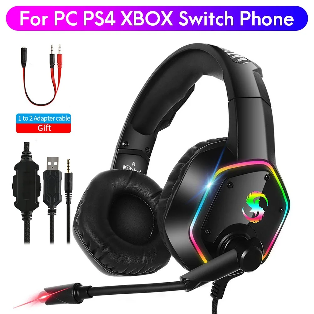 7 1 Stereo LED Gaming Headset For PS4 XBOX Gamer Headphone with Mic Noise Cancel Kid Audifonos PC Computer Over Ear Music Helmet