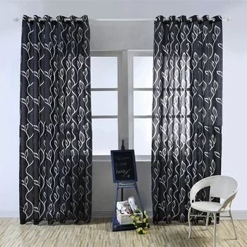 

100x200cm Semi Translucent Curtain Leaf Pattern Window Curtain Washable Gauze Tulle Drape Curtains Home Decor Easy To Install