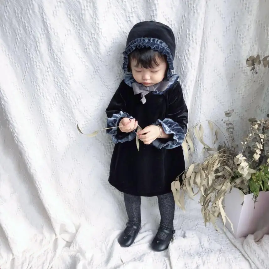 От 0 до 6 лет одежда для маленьких девочек из 2 предметов осенне-зимнее винтажное вельветовое платье в дворцовом стиле золотого цвета испанское платье на день рождения и Рождество для девочек, Y2583