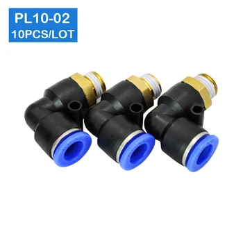 

High quality 10 Pcs of PL10-02, 1/4" Male Thread to 10mm Pneumatic Elbow Connector Quick Fitting