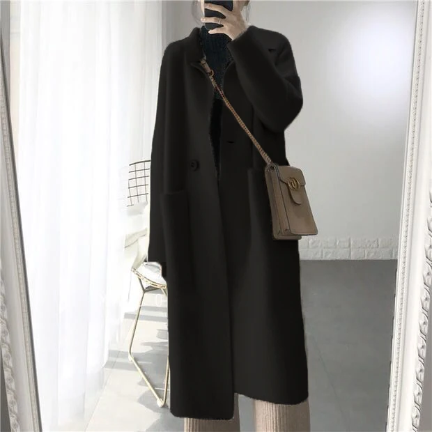 black coat Зимняя норковая бархатная длинная куртка осеннее вязаное платье макси с длинным рукавом Женский Повседневный свободный свитер толстый кардиган пальто NS1284 - Цвет: black coat