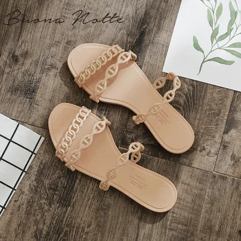

2020 New Fashion Chain Slippers Sandals Open Toe Beach Flip Flops Women Summer Slippers Outside Date Flat Slides