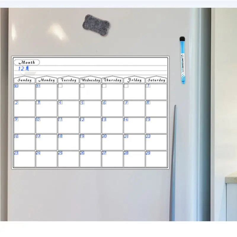 Магнитный календарь сухого стирания для холодильника, 3 тонких маркера и большой ластик с магнитами-ежемесячная доска для холодильника Wal