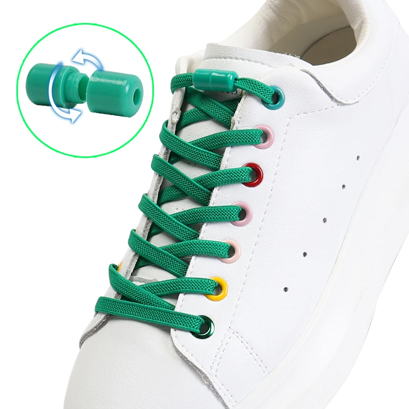 

1 pair Elastic Shoelaces Round plastic capsule lock No tie shoelace flat 1 second fast wearing walking sports Lazy laces