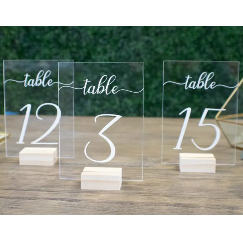 Wedding Table Numbers with Holders Acrylic Calligraphy Wedding SignageWood Table Number wood Stand