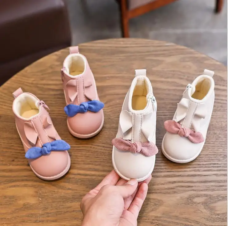 Baby Girls Boots With Bow Autumn Toddler Girls Pu Leather Boot Kids Girls Princess Sneakers Children Bow Boots Girl Shoes