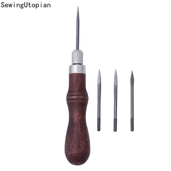 

Leather Tools 4 In 1 Sewing Awl Needles DIY Wood Handle Leather Stitching Awl Sewing Scratch Awl Canvas Leathercraft