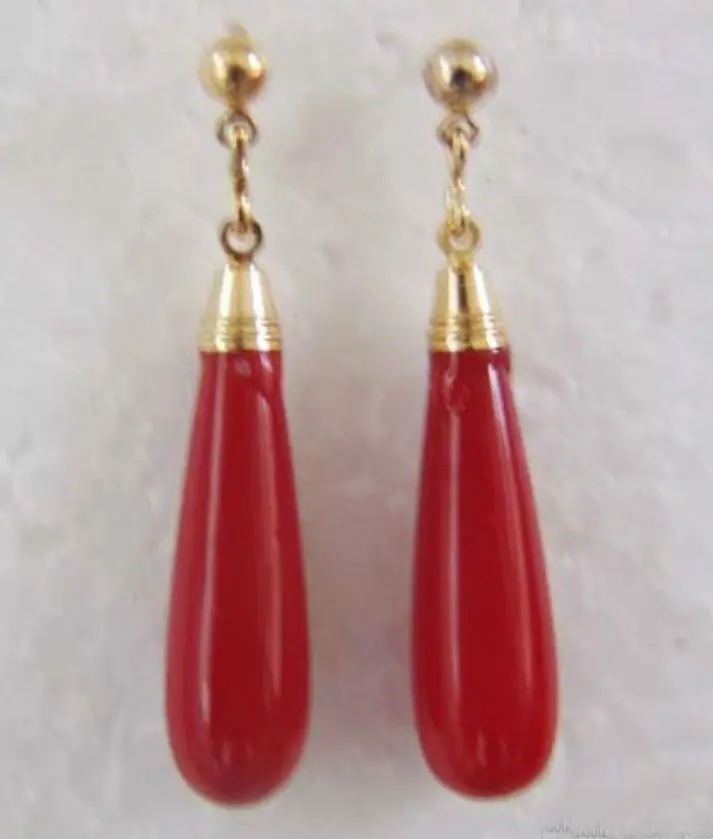 

Charming red natural jade stud danlge earrings free shipping