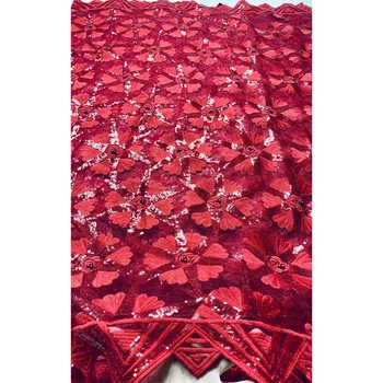 

High Quality African Tulle Guipure Cord Lace Fabric Latest Nigerian French Network Cord Lace Fabric With Beads For Wedding Dress