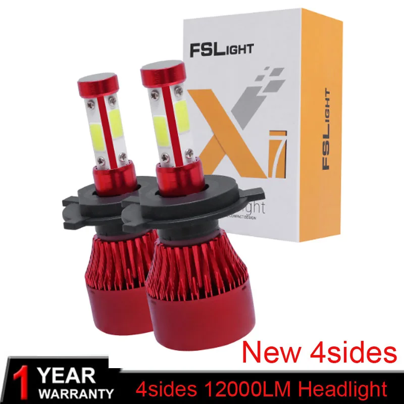 

New Headlights Bulbs X7 80W/Set High Low Beam 4-side LED Fog Lights H4 H7 H8 H9 H11 9005 HB3 HB4 9006 9012 12000LM/Set 6000K COB
