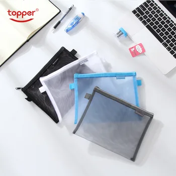 

TOPPER 1pcs/free shiping A4A5 transparent mesh double zipper bag Student file bag pencil case folder cosmetic bag file holder