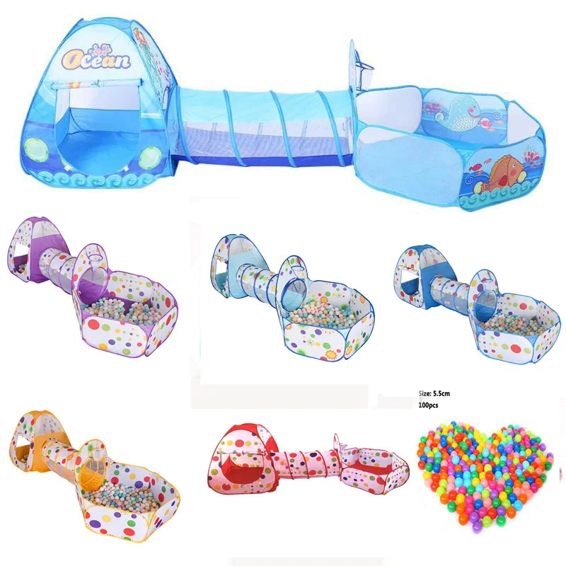 3 en 1 ensemble pliable grande piscine enfants Tunnel rampant + tentes de jeu + bébé océan balle piscine enfants jouer maison ensemble enfants jeu jouets