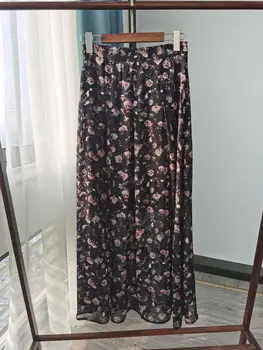 

Women Skirt Evening Flower Printed High Waist A-line Midi Skirt